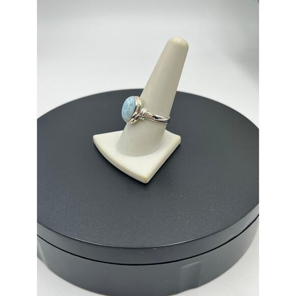 Genuine‎ Caribbean Blue Larimar 13x8mm Dominican Sterling Silver Ring Size 9.5 - Picture 4 of 8